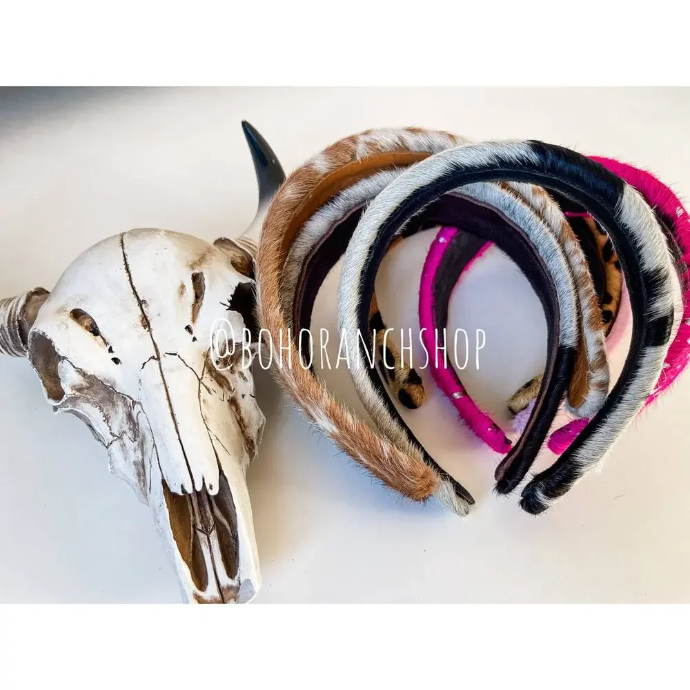 Genuine Cowhide Leather Headband | Leopard Print | One of a Kind